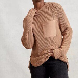 Varley Matteson Tunic Camel Color Pullover Cotton Knit Zipper Side Sweater S